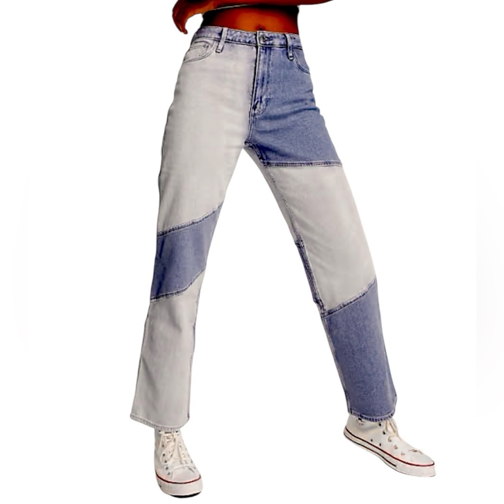 AEROPOSTALE Two Toned Boyfriend Mom Jeans Relaxed Patchwork Asymmetrical Size 6
